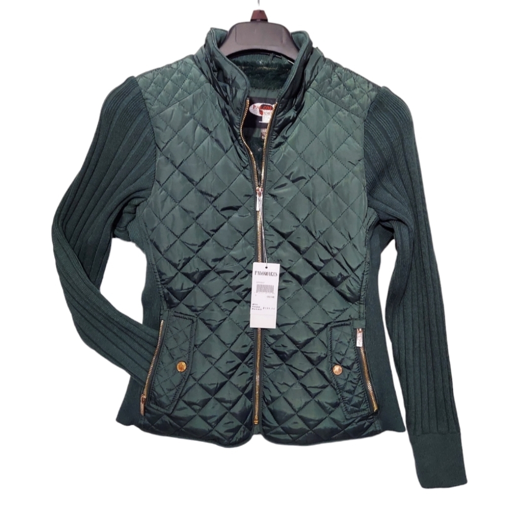 Palomares Sports Quilted Jacket Womens Green Stretch Side Winter Coat Warm New - Picture 4 of 15